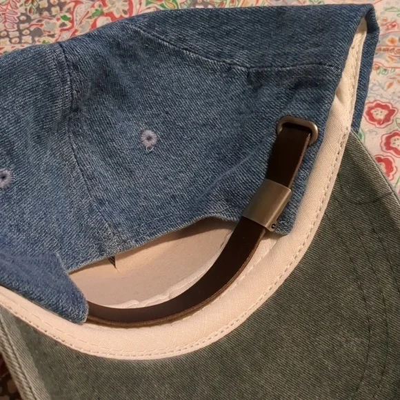 NWT Head Shots Denim Contrast Leather Strapback Dad Baseball Cap OS Vintage - Picture 5 of 6